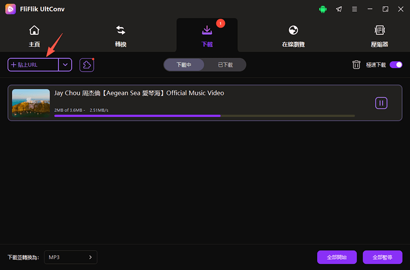 粘貼 YouTube 影片網址